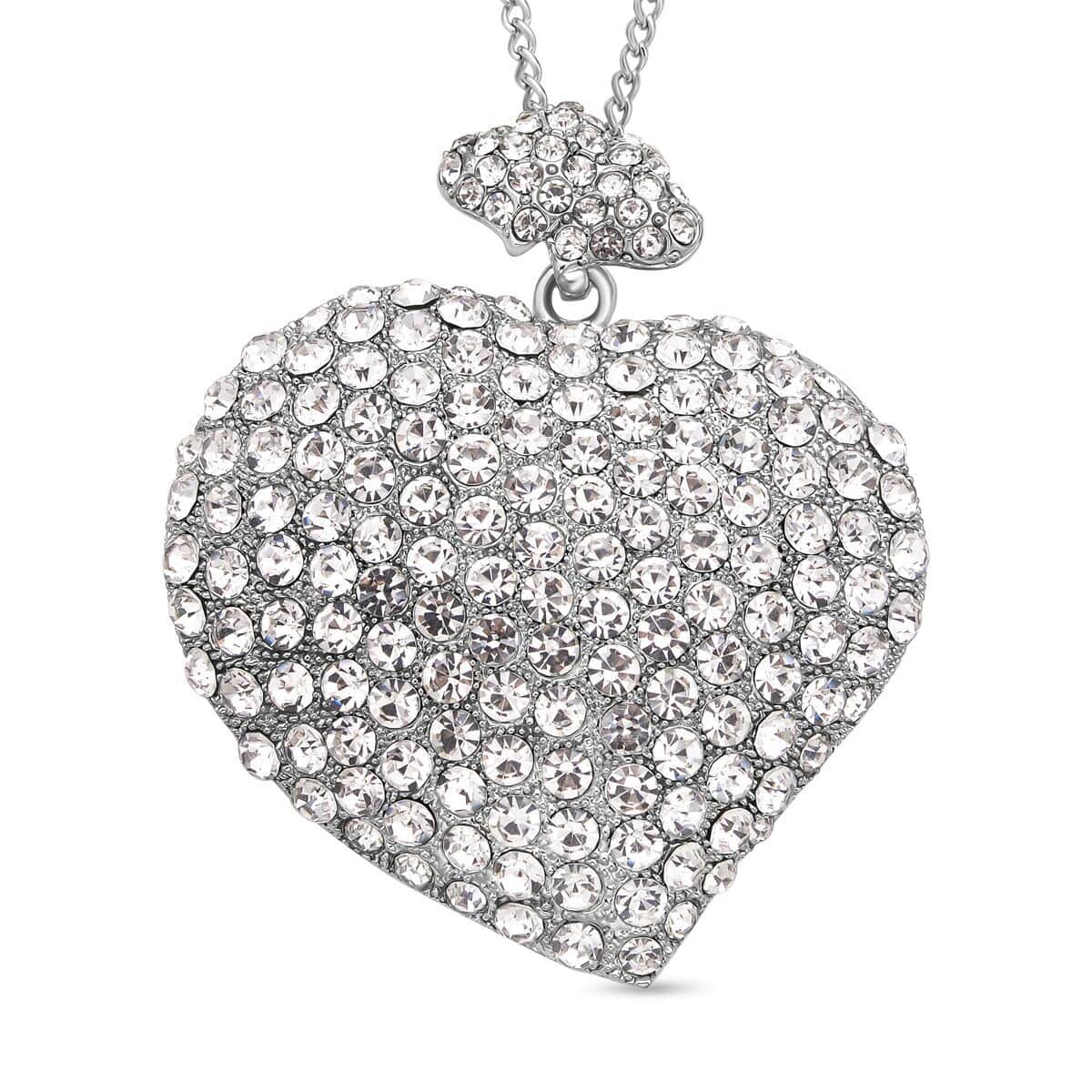 White Austrian Crystal Heart Shape Pendant Necklace 29-31 Inches in Silvertone image number 0