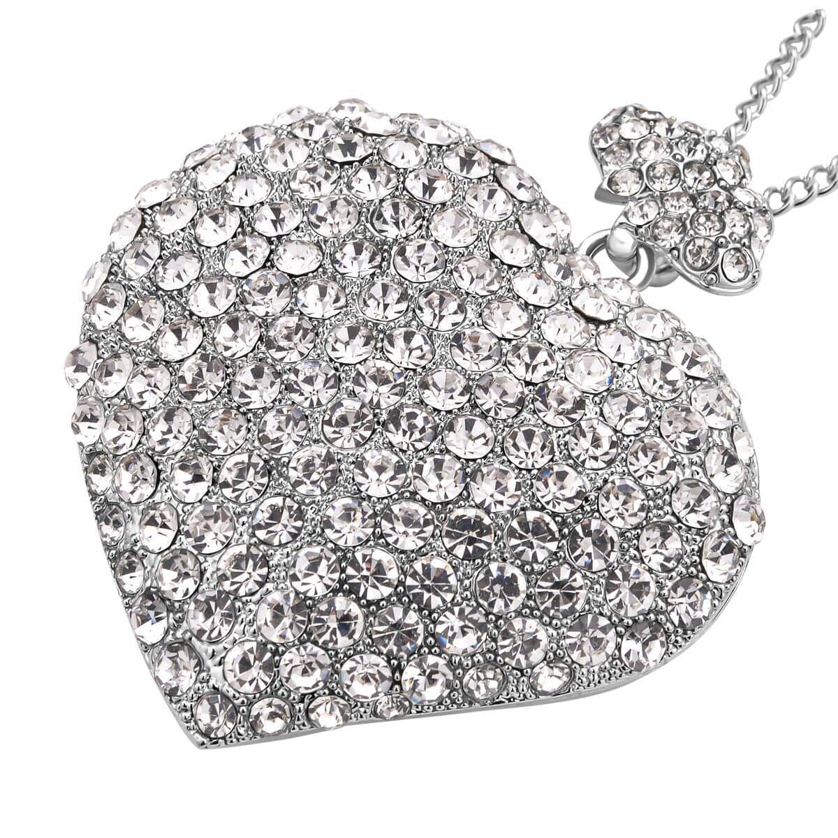 White Austrian Crystal Heart Shape Pendant Necklace 29-31 Inches in Silvertone image number 3