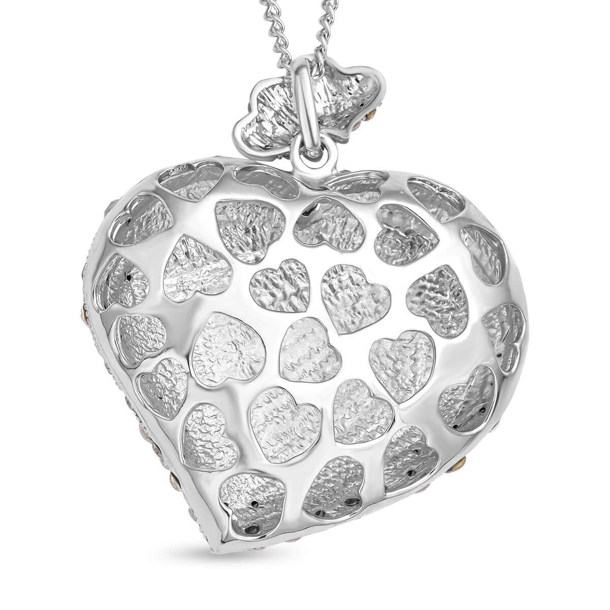 White Austrian Crystal Heart Shape Pendant Necklace 29-31 Inches in Silvertone image number 4