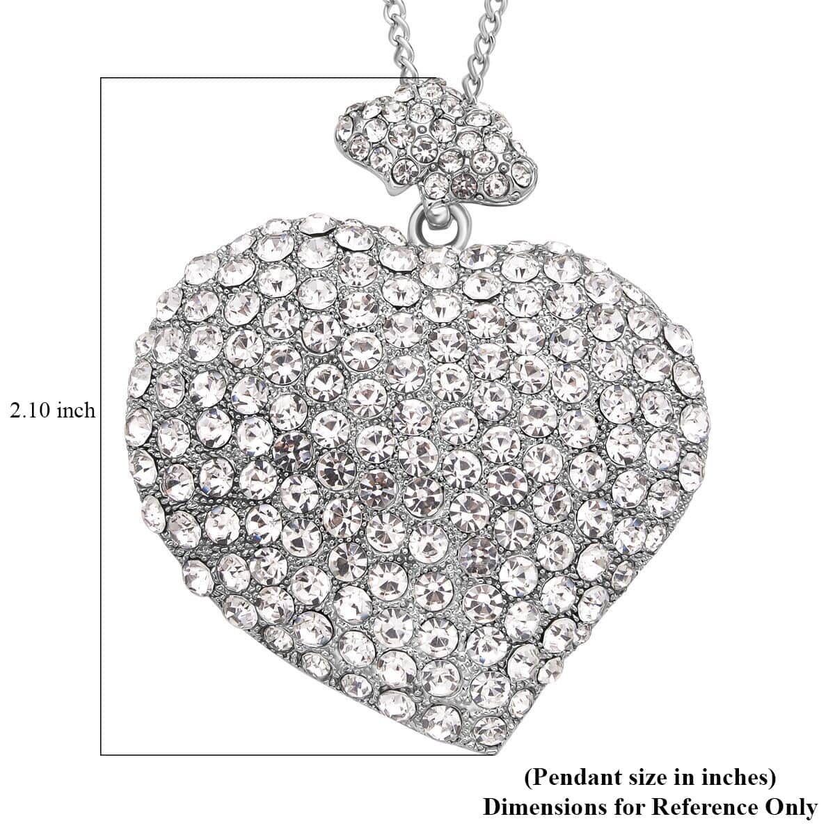 White Austrian Crystal Heart Shape Pendant Necklace 29-31 Inches in Silvertone image number 6