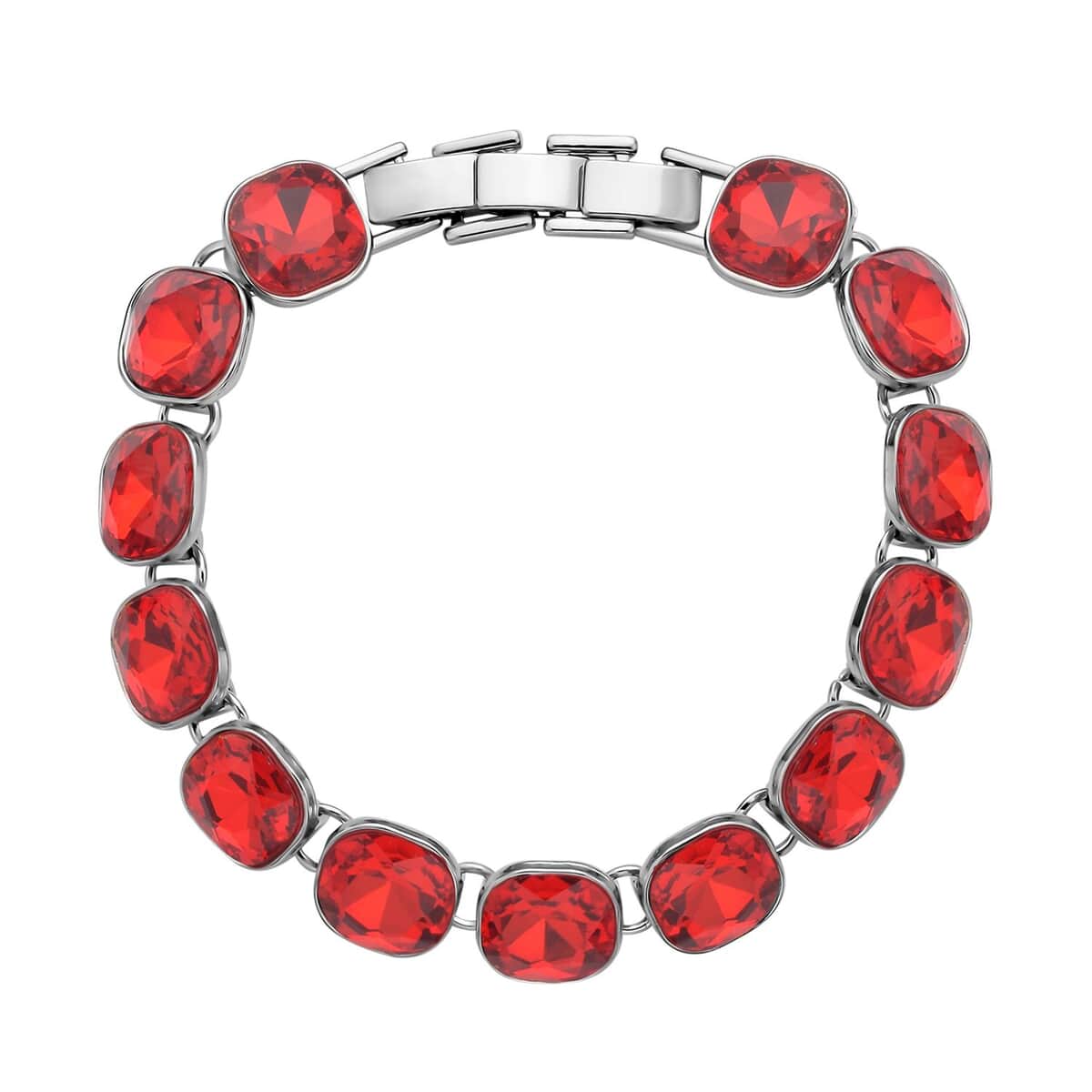 Doorbuster Simulated Ruby Tennis Bracelet (7-8In) and Stud Earrings in Silvertone image number 2