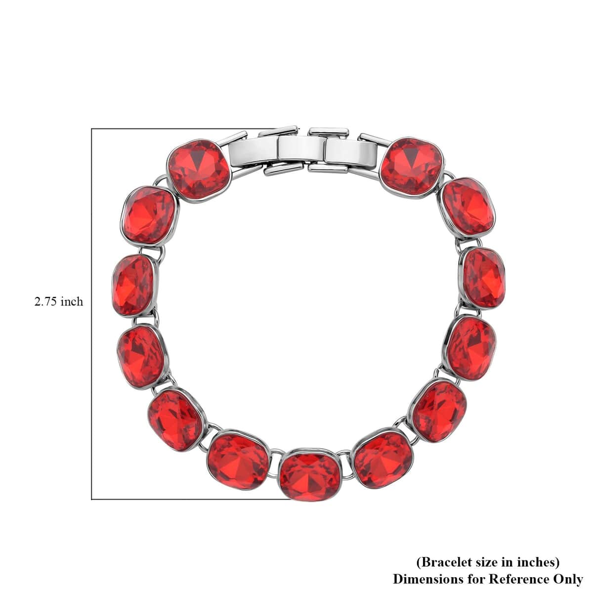 Doorbuster Simulated Ruby Tennis Bracelet (7-8In) and Stud Earrings in Silvertone image number 3