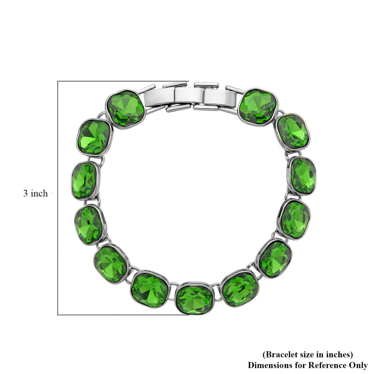 Simulated Emerald Tennis Bracelet (7-8In) and Stud Earrings in Silvertone image number 3