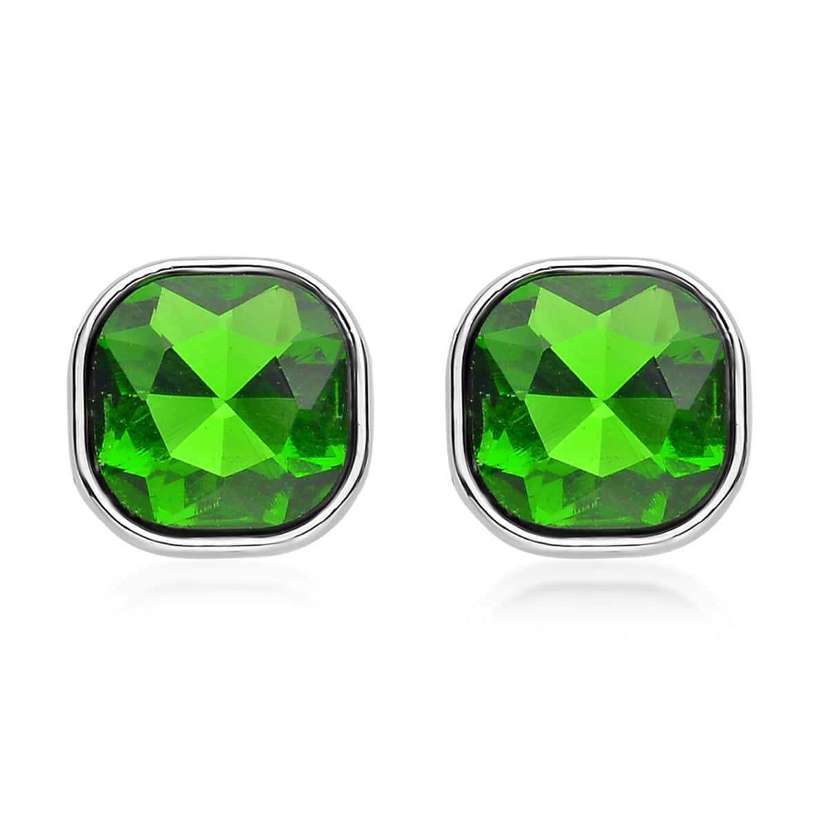 Simulated Emerald Tennis Bracelet (7-8In) and Stud Earrings in Silvertone image number 4