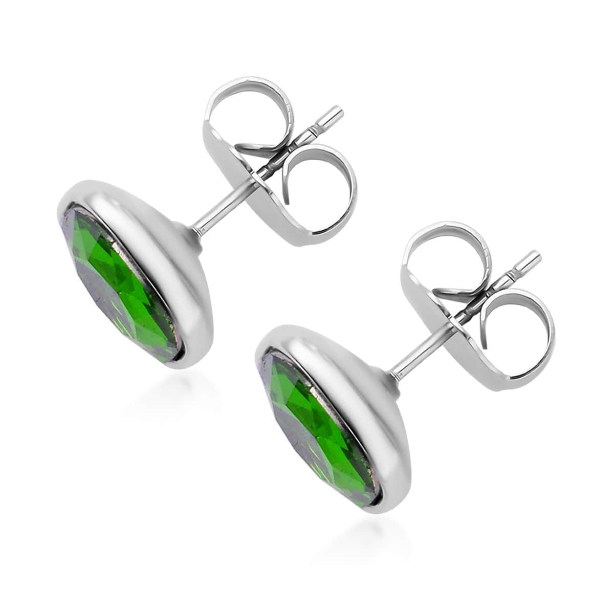 Simulated Emerald Tennis Bracelet (7-8In) and Stud Earrings in Silvertone image number 5