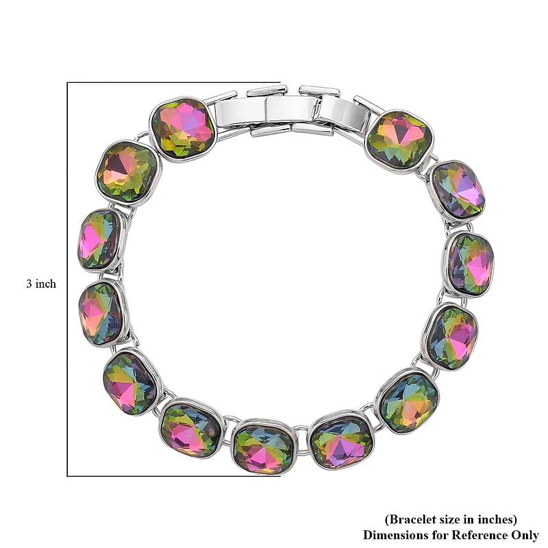 Simulated Magic Color Quartz Tennis Bracelet (7-8In) and Stud Earrings in Silvertone