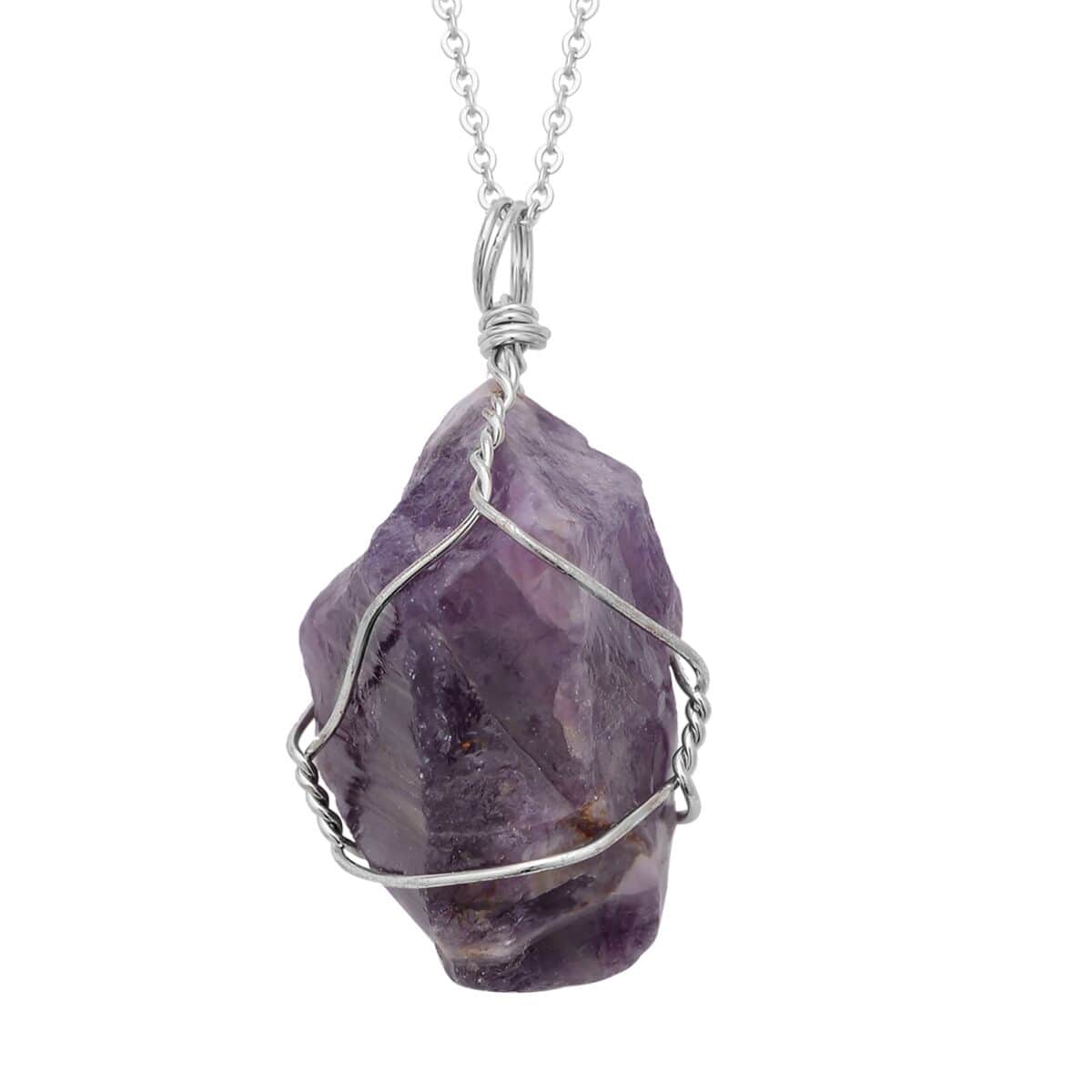 Doorbuster Rough Cut Galilea Rose Quartz, Amethyst and Brazilian Citrine Pendant Necklace 20 Inches in Silvertone and Stainless Steel 250.00 ctw image number 3