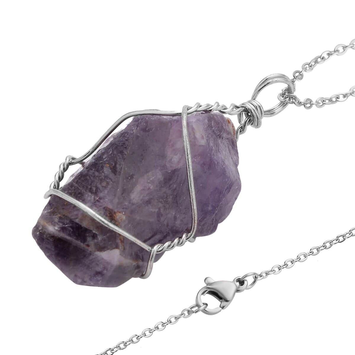 Doorbuster Rough Cut Galilea Rose Quartz, Amethyst and Brazilian Citrine Pendant Necklace 20 Inches in Silvertone and Stainless Steel 250.00 ctw image number 4