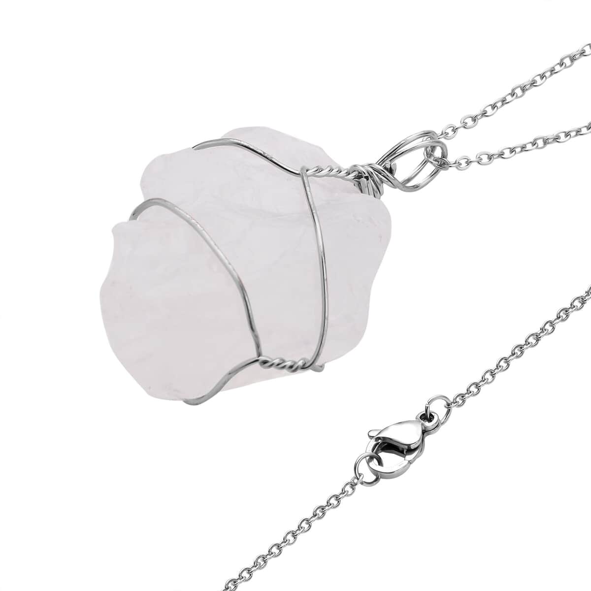 Rough Cut Strawberry Quartz, Green Aventurine, White Quartz Pendant Necklace (20 Inches) in Silvertone and Stainless Steel 270.00 ctw , Tarnish-Free, Waterproof, Sweat Proof Jewelry image number 3