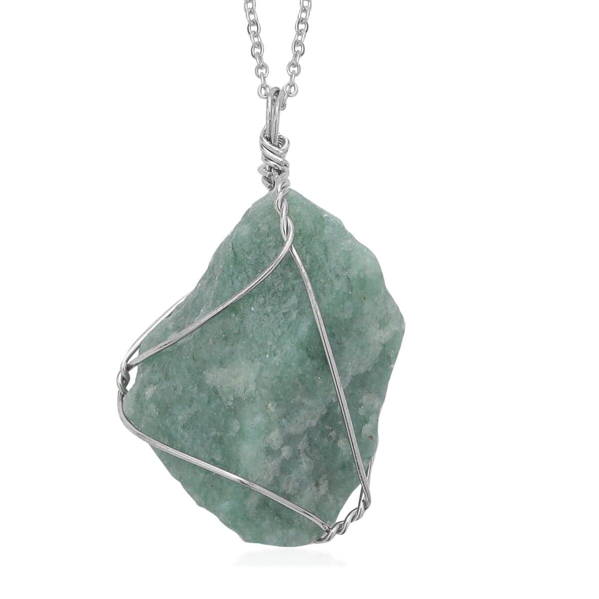 Rough Cut Strawberry Quartz, Green Aventurine, White Quartz Pendant Necklace (20 Inches) in Silvertone and Stainless Steel 270.00 ctw , Tarnish-Free, Waterproof, Sweat Proof Jewelry image number 5