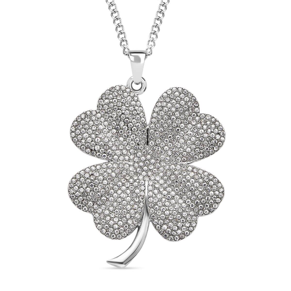 Austrian Crystal Leaf Clover Pendant Necklace 29-31 Inches in Silvertone image number 0