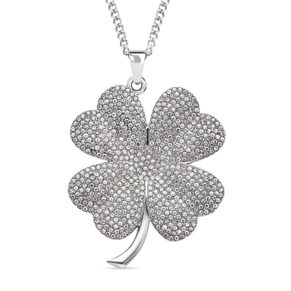 White Crystal Cocktail Pendant Necklace 29-31 Inches in Silvertone , Shop LC