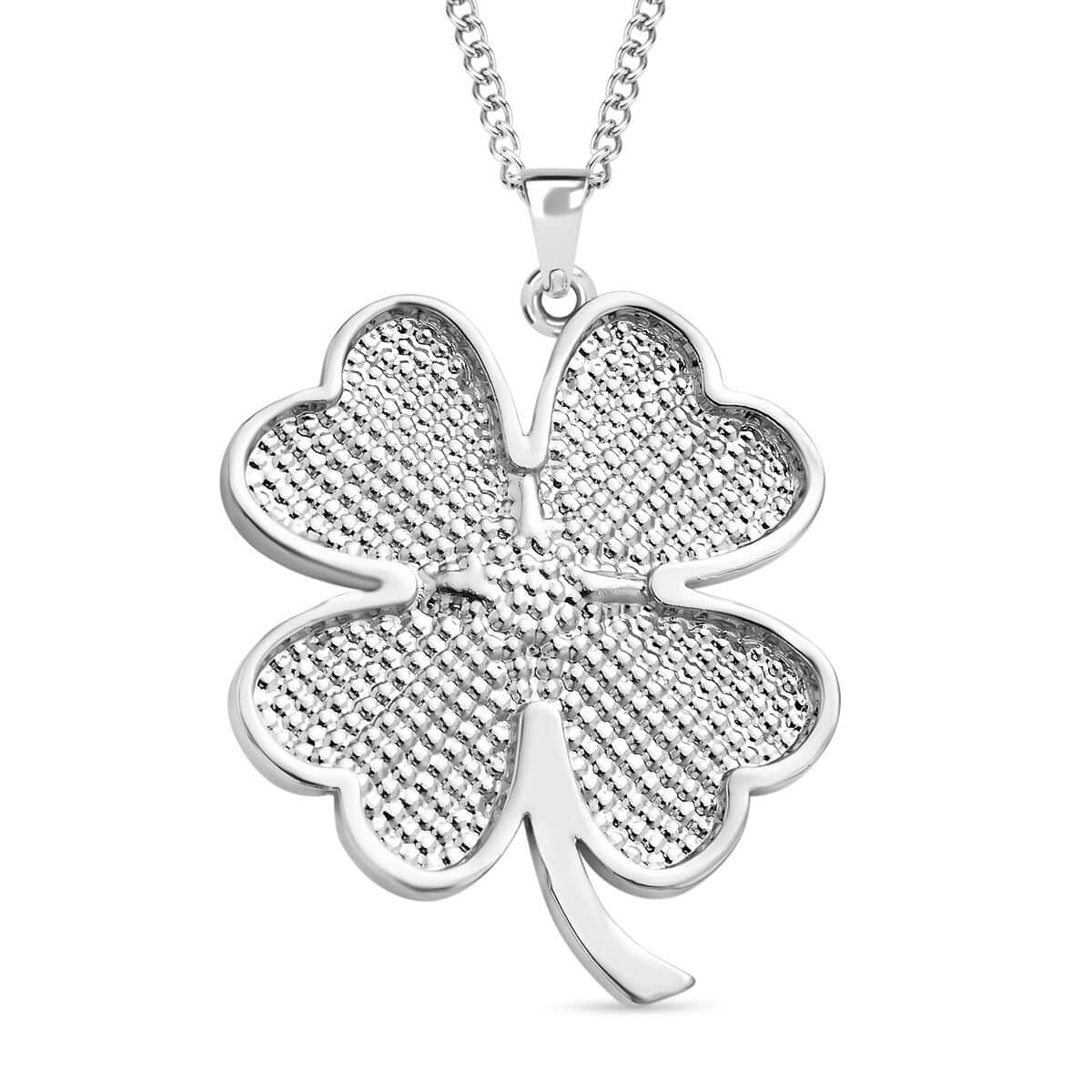 Austrian Crystal Leaf Clover Pendant Necklace 29-31 Inches in Silvertone image number 3