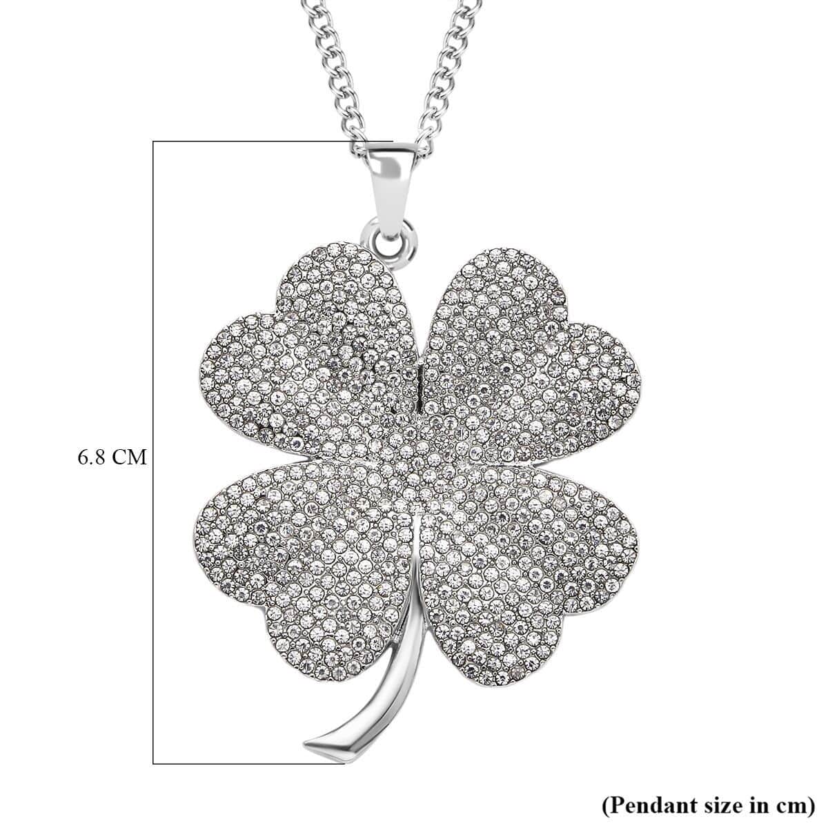 Austrian Crystal Leaf Clover Pendant Necklace 29-31 Inches in Silvertone image number 4
