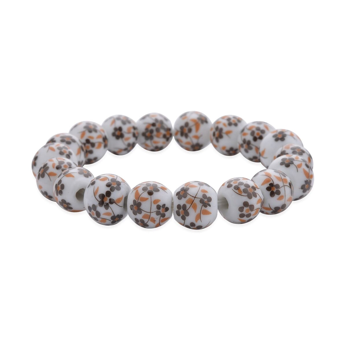 Yellow Flower Ceramic Beaded Stretch Bracelet and Earrings in Stainless Steel 246.00 ctw image number 2