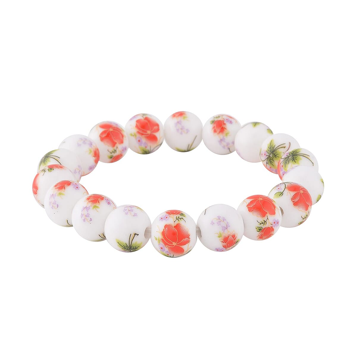 Orange Flower Ceramic Beaded Stretch Bracelet and Earrings in Stainless Steel 246.00 ctw , Tarnish-Free, Waterproof, Sweat Proof Jewelry image number 2