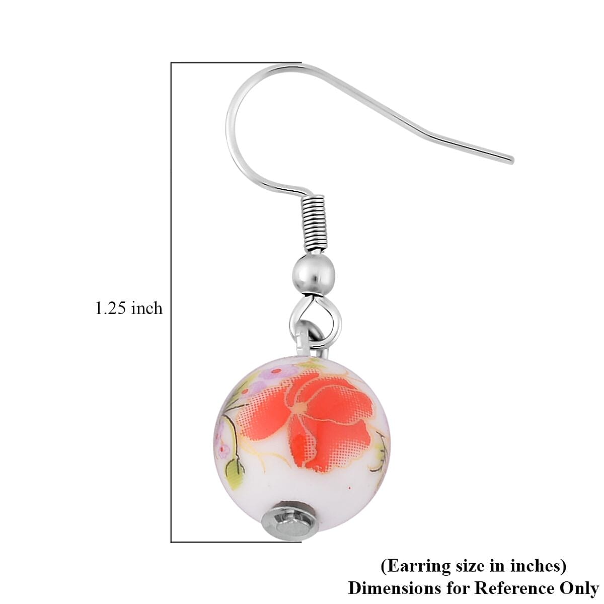 Orange Flower Ceramic Beaded Stretch Bracelet and Earrings in Stainless Steel 246.00 ctw , Tarnish-Free, Waterproof, Sweat Proof Jewelry image number 5
