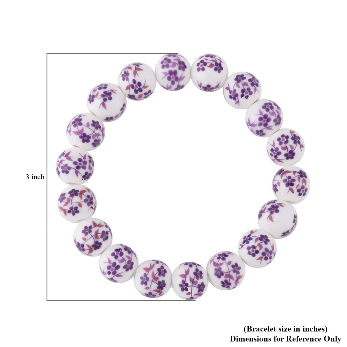 Purple Flower Ceramic Beaded Stretch Bracelet and Earrings in Stainless Steel 246.00 ctw , Tarnish-Free, Waterproof, Sweat Proof Jewelry image number 3