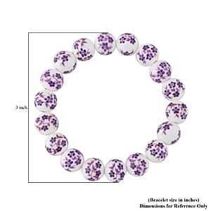 Purple Flower Ceramic Beaded Stretch Bracelet and Earrings in Stainless Steel 246.00 ctw , Tarnish-Free, Waterproof, Sweat Proof Jewelry