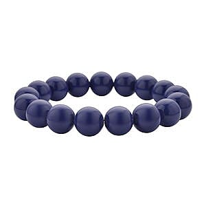 Tanzanite Blue Color Shell Pearl Bracelet (7.0In) and Earrings in Rhodium Over Sterling Silver