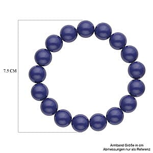 Tanzanite Blue Color Shell Pearl Bracelet (7.0In) and Earrings in Rhodium Over Sterling Silver