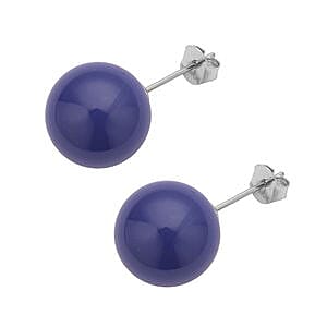 Tanzanite Blue Color Shell Pearl Bracelet (7.0In) and Earrings in Rhodium Over Sterling Silver
