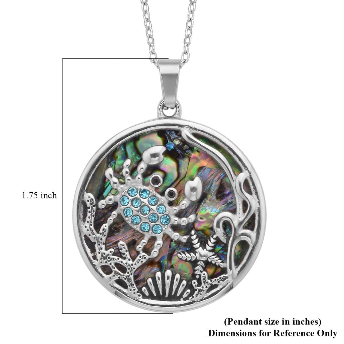 Abalone Shell and Austrian Crystal Marine Life Pendant Necklace 20 Inches in Stainless Steel image number 5