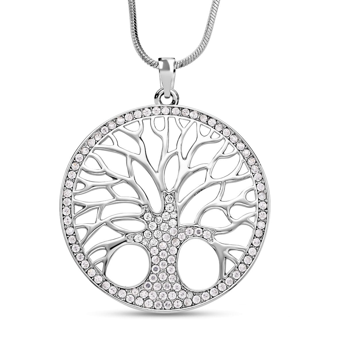 Austrian Crystal Tree of Life Pendant Necklace 28-30 Inches in Silvertone image number 0