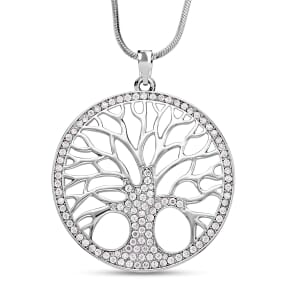 Austrian Crystal Tree of Life Pendant Necklace 28-30 Inches in Silvertone