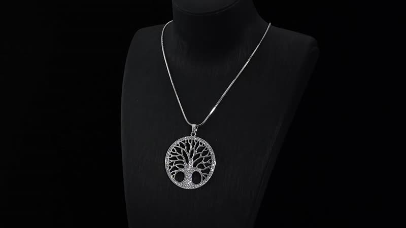 Austrian Crystal Tree of Life Pendant Necklace 28-30 Inches in Silvertone