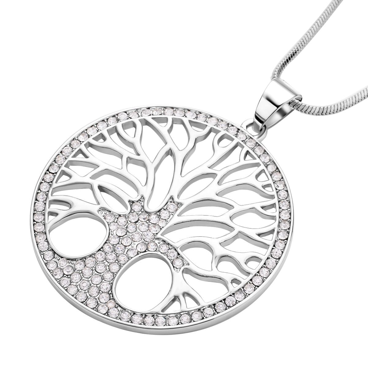 Austrian Crystal Tree of Life Pendant Necklace 28-30 Inches in Silvertone image number 2