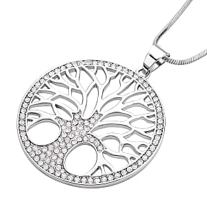 Austrian Crystal Tree of Life Pendant Necklace 28-30 Inches in Silvertone