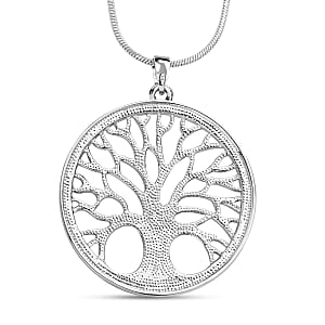 Austrian Crystal Tree of Life Pendant Necklace 28-30 Inches in Silvertone