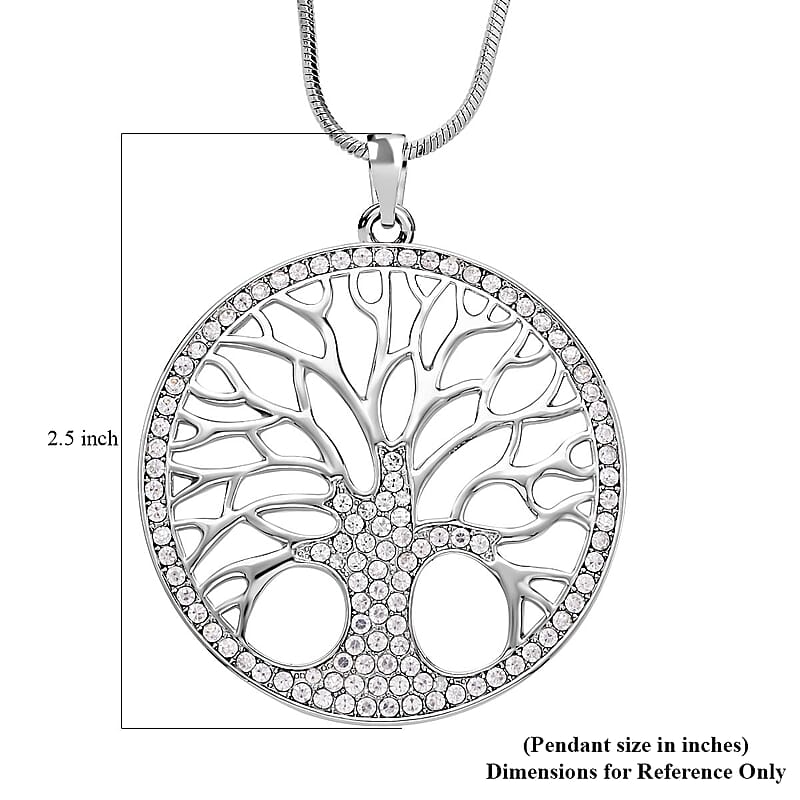 Austrian Crystal Tree of Life Pendant Necklace 28-30 Inches in Silvertone