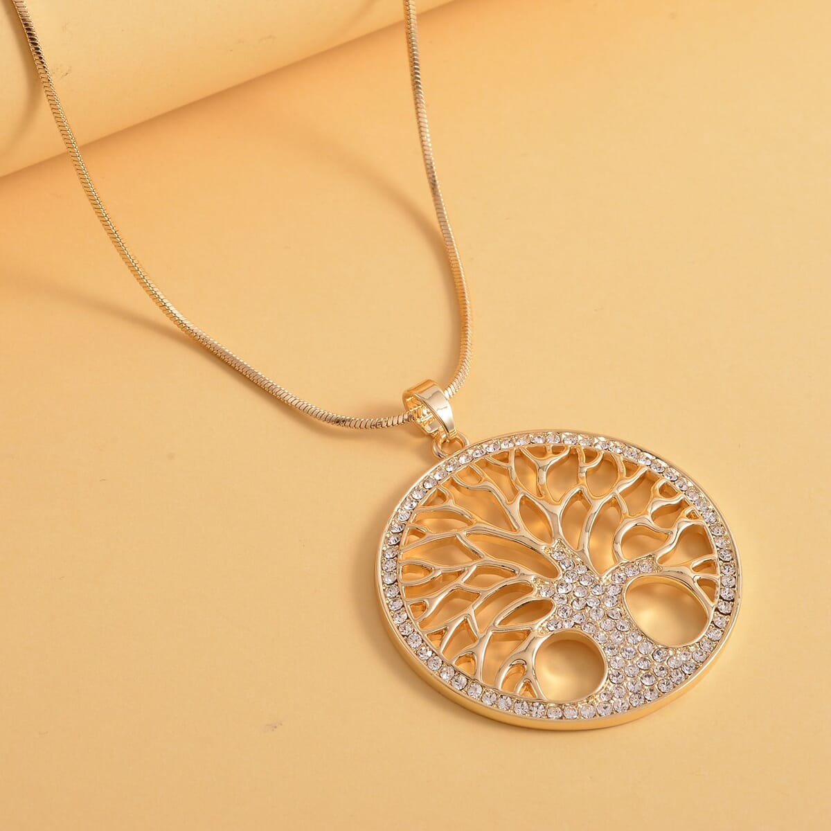 Austrian Crystal Tree of Life Pendant Necklace 28-30 Inches in Goldtone image number 1