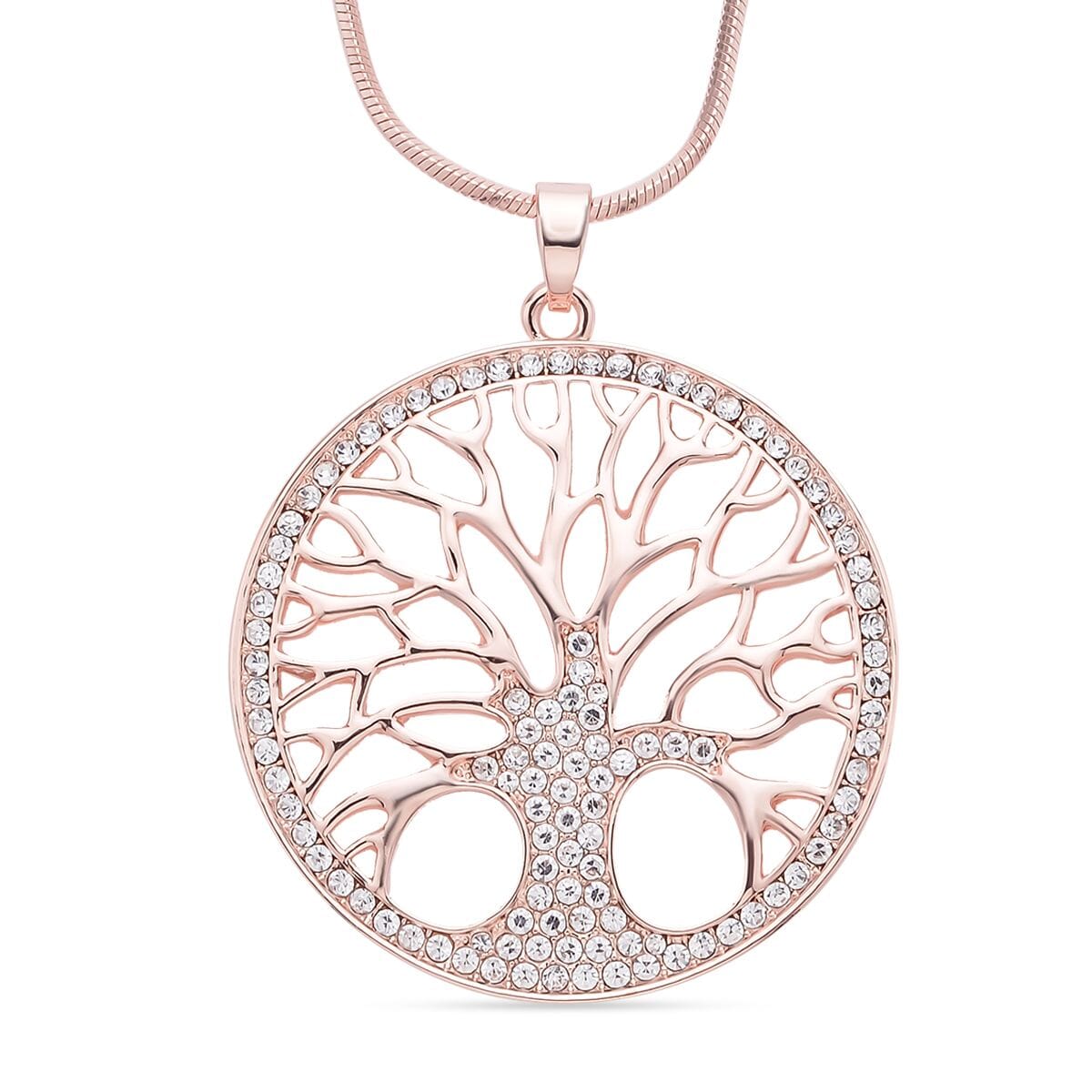 Austrian Crystal Tree of Life Pendant Necklace 28-30 Inches in Rosetone image number 0