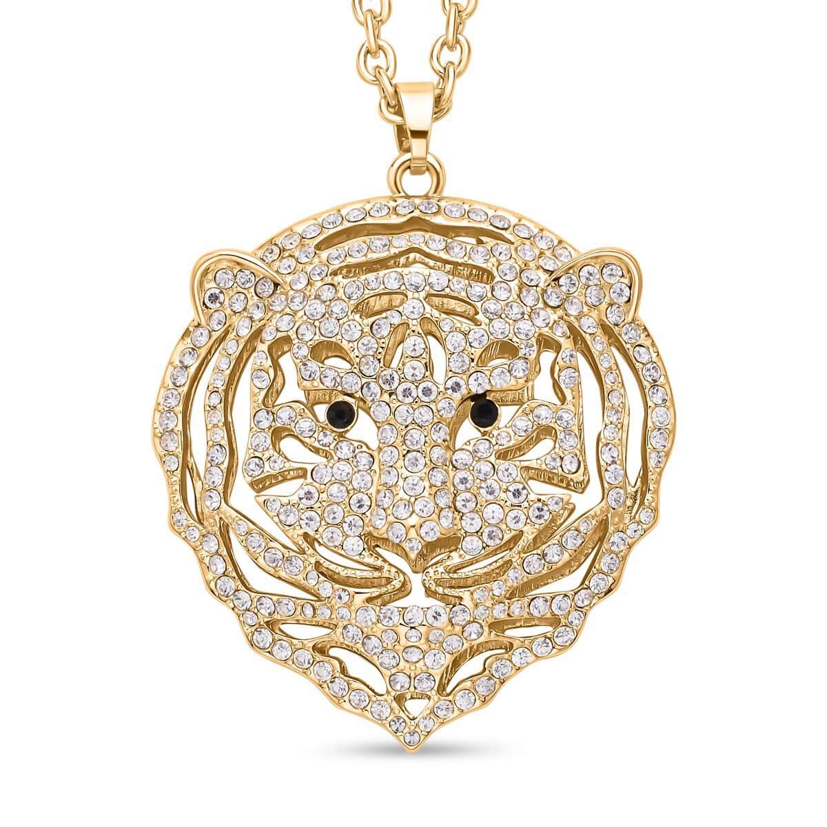 White and Black Austrian Crystal Earrings and Tiger Pendant Necklace (28-30 Inches) in Goldtone image number 2