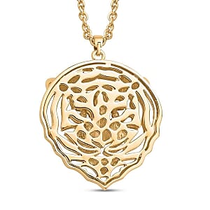 White and Black Austrian Crystal Earrings and Tiger Pendant Necklace (28-30 Inches) in Goldtone