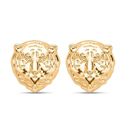 White and Black Austrian Crystal Earrings and Tiger Pendant Necklace (28-30 Inches) in Goldtone