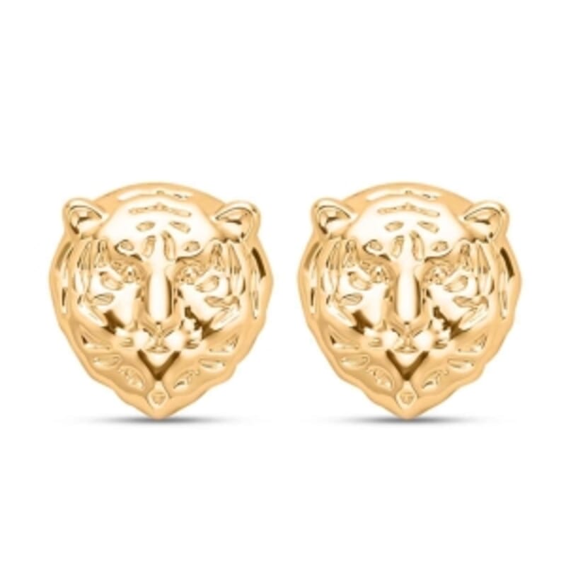 White and Black Austrian Crystal Earrings and Tiger Pendant Necklace (28-30 Inches) in Goldtone