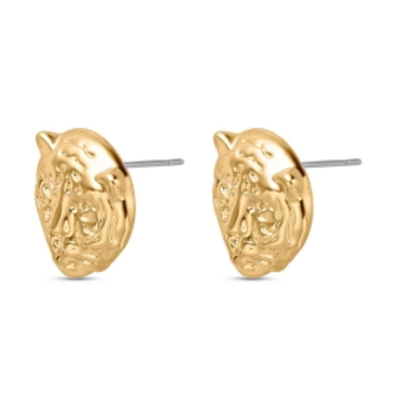White and Black Austrian Crystal Earrings and Tiger Pendant Necklace (28-30 Inches) in Goldtone