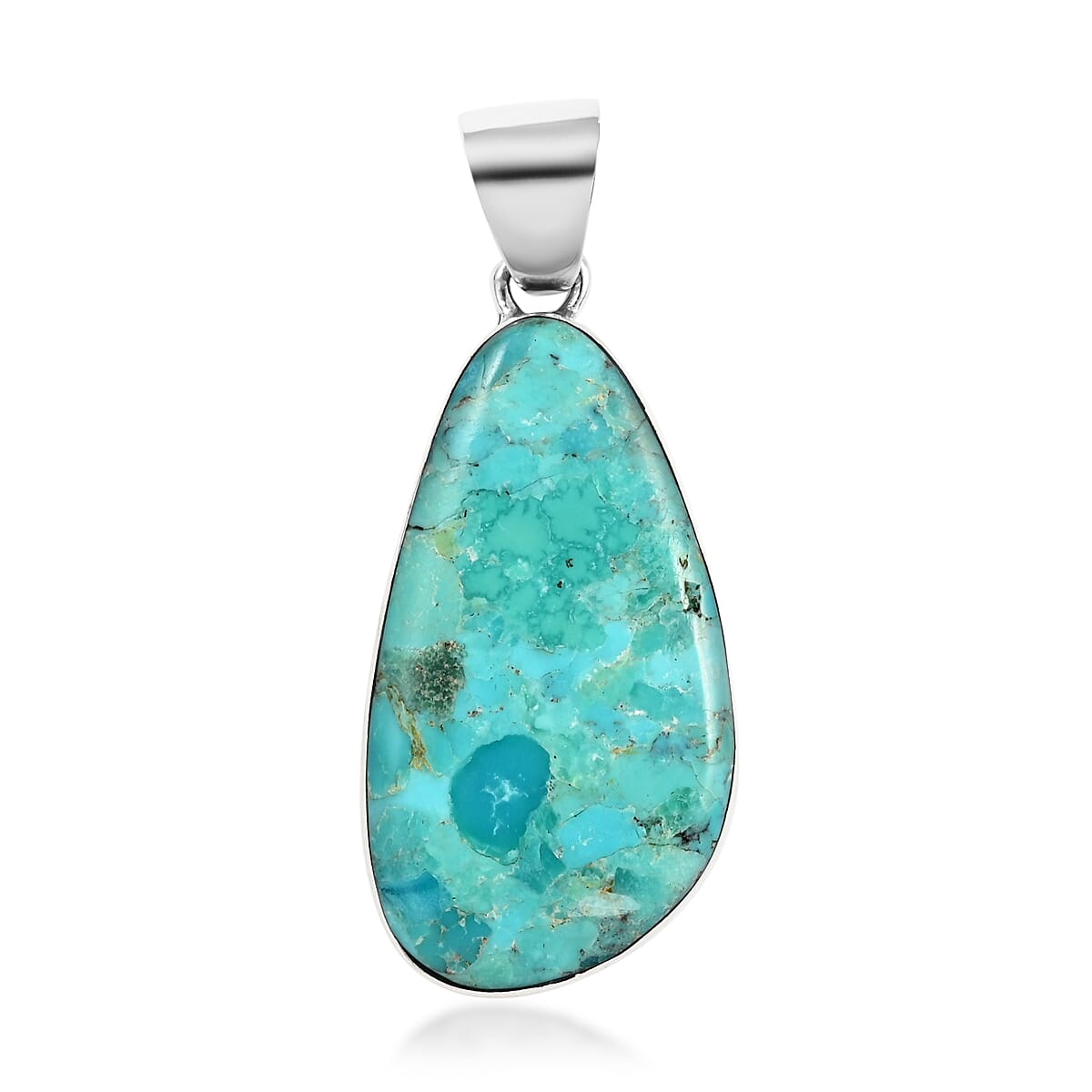 Santa Fe Style Kingman Turquoise Dangle Earrings and Free Shaped Pendant in Sterling Silver 10.70 Grams 27.50 ctw