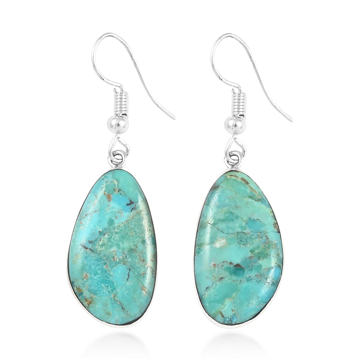 Santa Fe Style Kingman Turquoise Dangle Earrings and Free Shaped Pendant in Sterling Silver 10.70 Grams 27.50 ctw