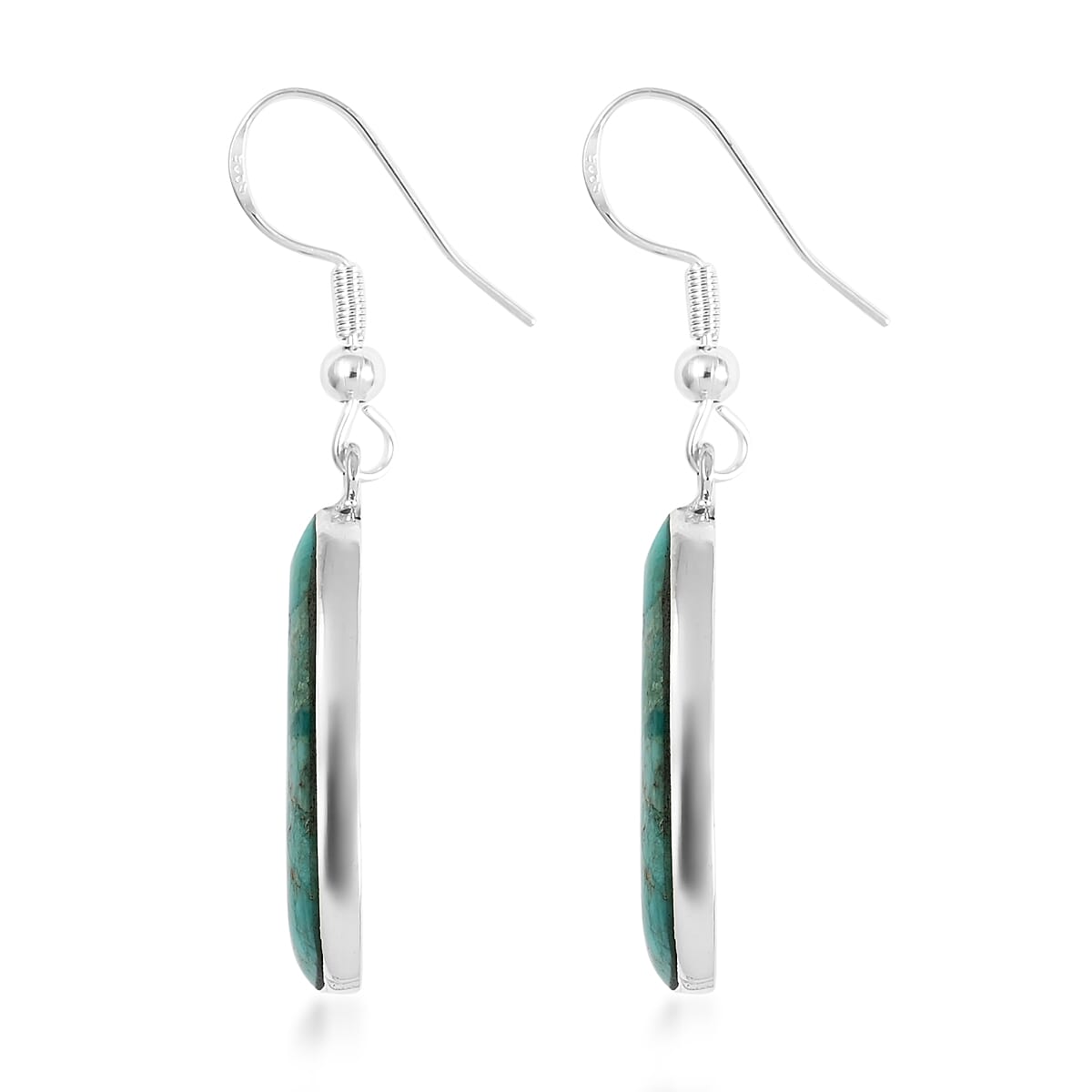 Santa Fe Style Kingman Turquoise Dangle Earrings and Free Shaped Pendant in Sterling Silver 10.70 Grams 27.50 ctw