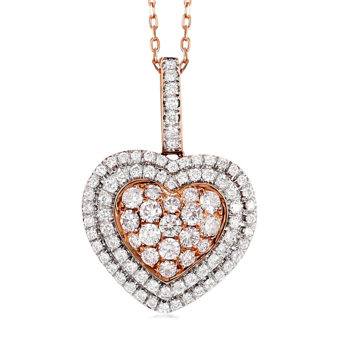 Ankur Treasure Chest 14K Rose and White Gold Natural Pink and White Diamond SI1 Heart Pendant Necklace 18 Inches 4.80 Grams 1.00 ctw image number 0