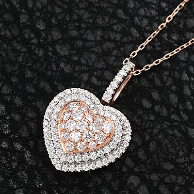 Ankur Treasure Chest 14K Rose and White Gold Natural Pink and White Diamond SI1 1.00 ctw Heart Pendant Necklace 4.80 Grams 18 Inches