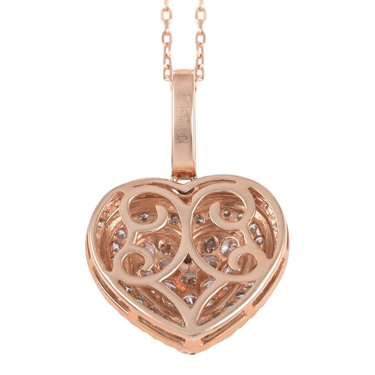 Ankur Treasure Chest 14K Rose and White Gold Natural Pink and White Diamond SI1 Heart Pendant Necklace 18 Inches 4.80 Grams 1.00 ctw image number 5