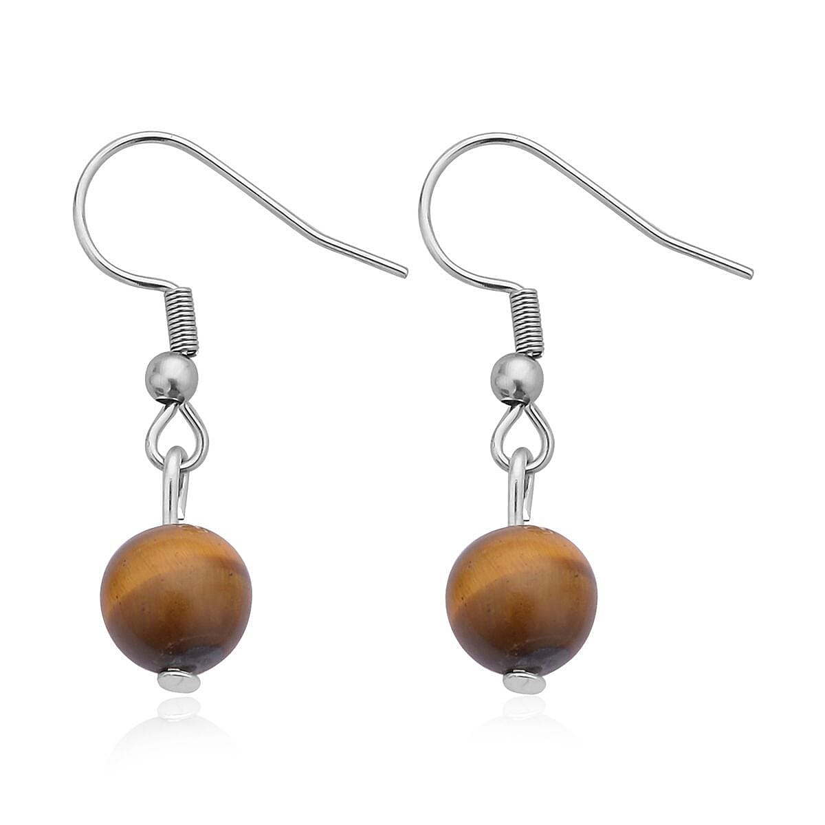 Yellow Tiger's Eye Beaded Stretch Bracelet, Dangle Earrings and Necklace (18-20 Inches) in Stainless Steel 319.50 ctw | Tarnish-Free, Waterproof, Sweat Proof Jewelry