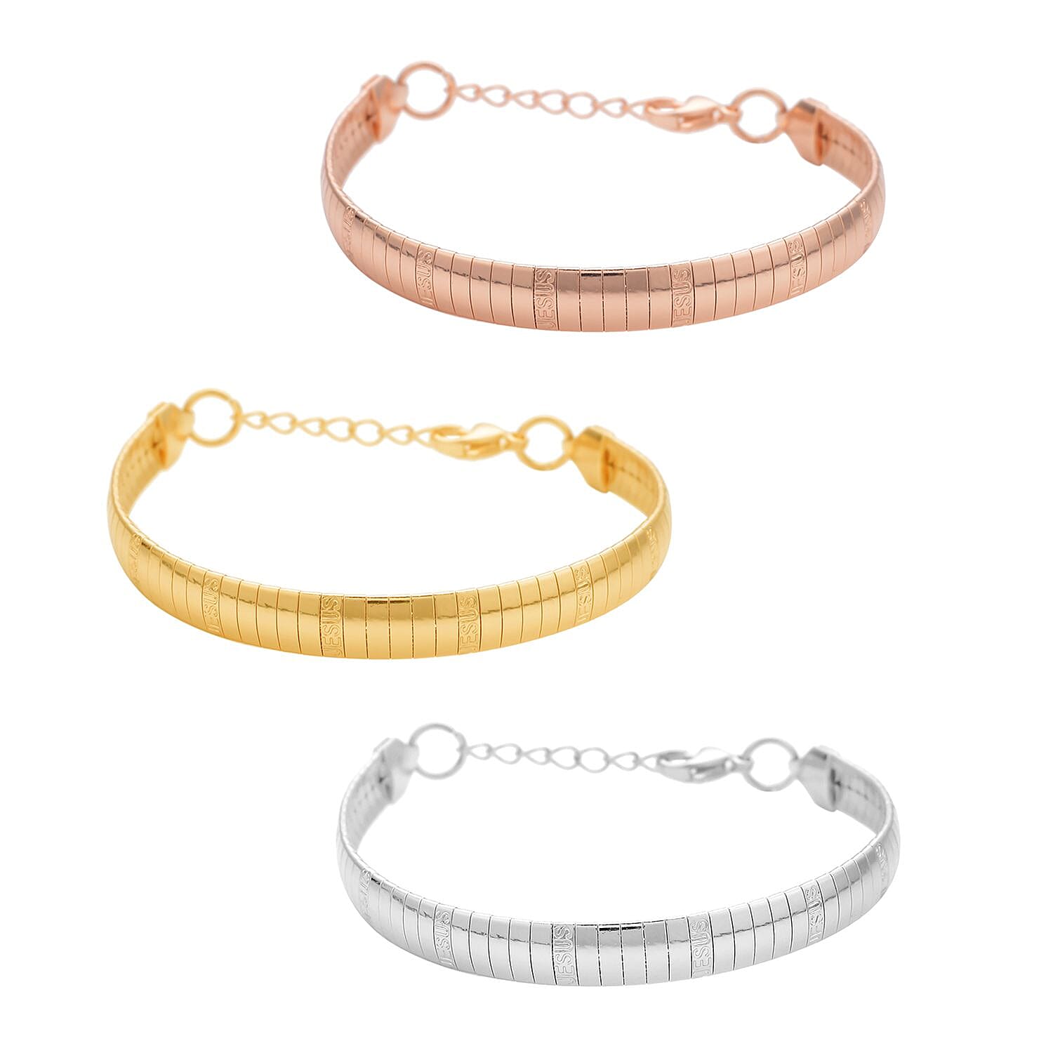 Set of 6pcs Omega Chain Choker Necklace (20-21Inches) and Bracelet (7.50-8.50In) in ION Plated YRG and Stainless Steel , Tarnish-Free, Waterproof, Sweat Proof Jewelry