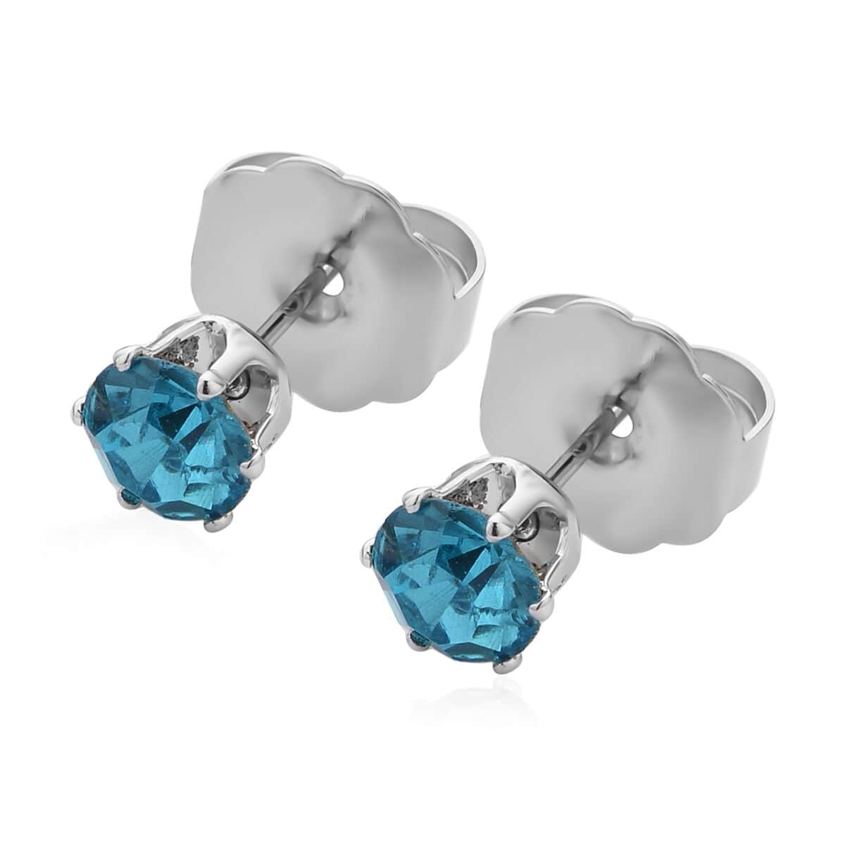 9pcs Set - 4pcs Blue Shell Pearl Earrings, 4pcs Blue Crystal Earrings and 1pc Bracelet (7.5-9.5In) in Silvertone & Stainless Steel , Tarnish-Free, Waterproof, Sweat Proof Jewelry image number 5